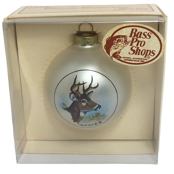 Bass Pro Shop Christmas Ornament Deer Head White Round Glass Topperscot Vintage - Picture 1 of 12